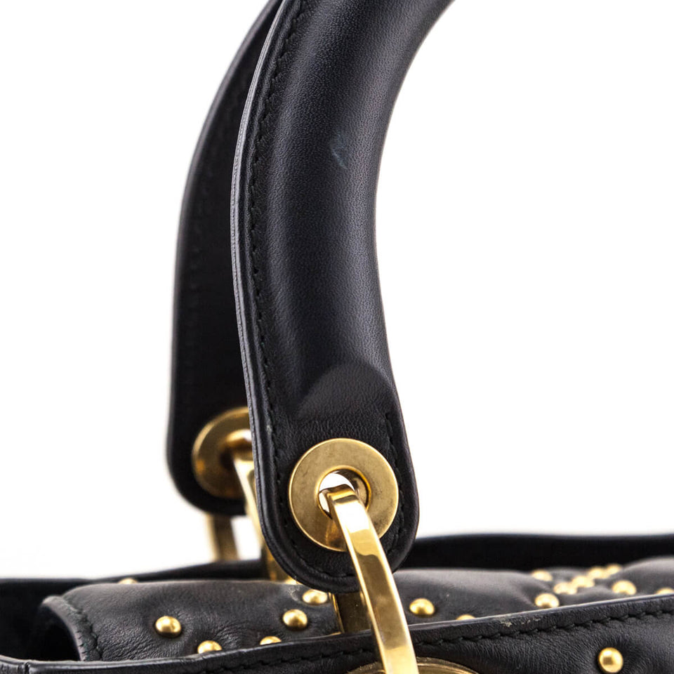 Dior Black Calfskin Studded Cannage Medium Supple Lady Dior