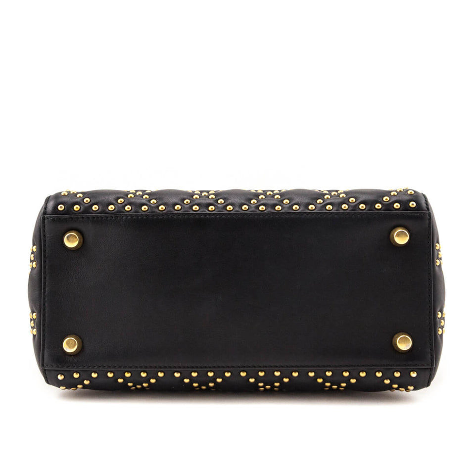 Dior Black Calfskin Studded Cannage Medium Supple Lady Dior
