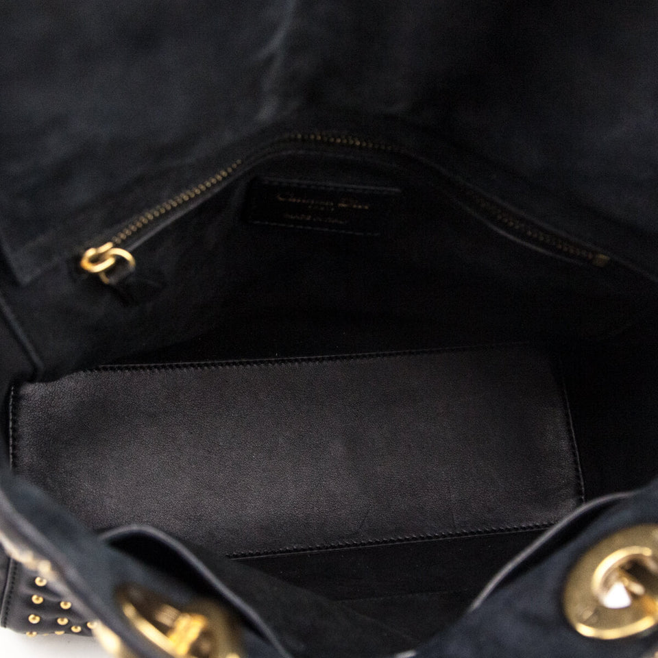 Dior Black Calfskin Studded Cannage Medium Supple Lady Dior