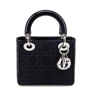 Dior Black Canvas Crystal Studded Cannage Mini Lady Dior