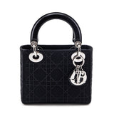 Dior Black Canvas Crystal Studded Cannage Mini Lady Dior