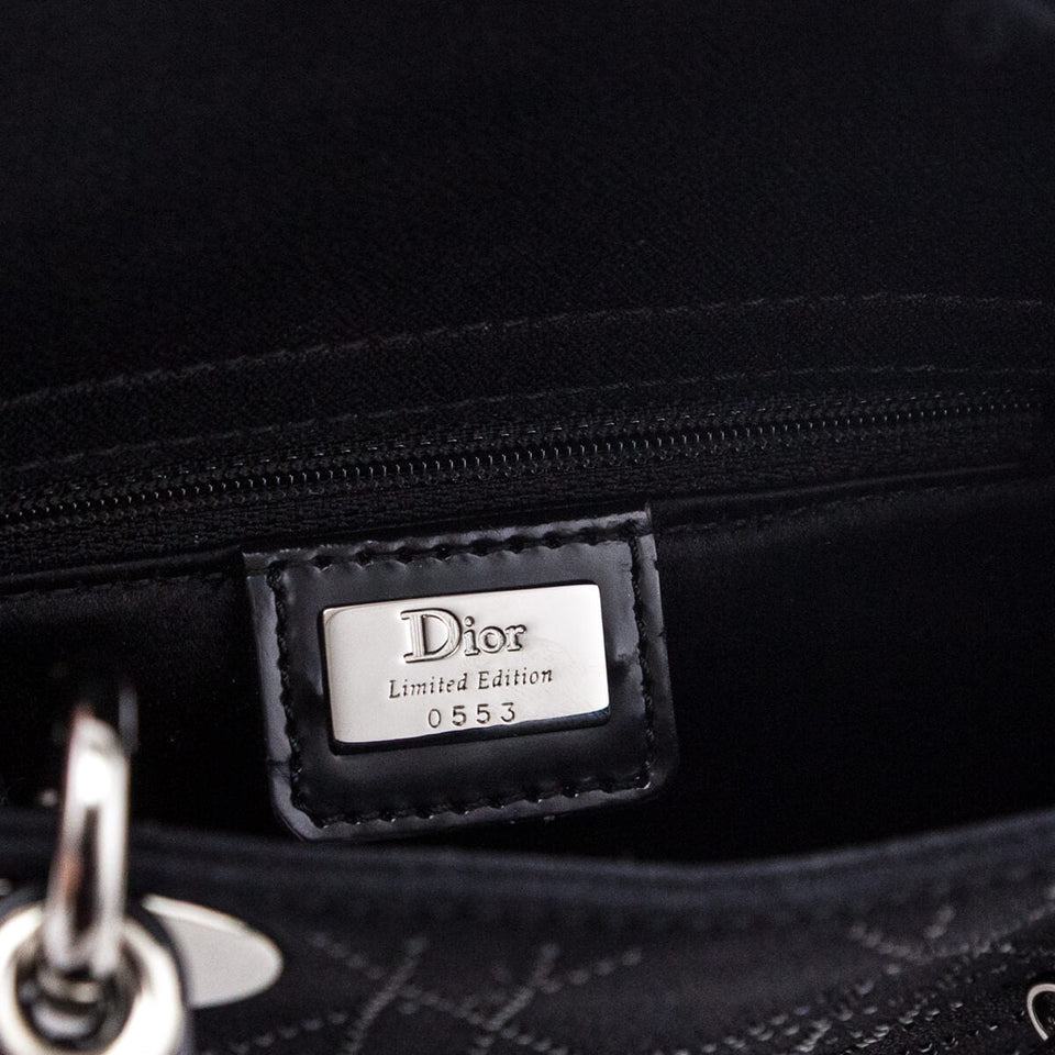 Dior Black Canvas Crystal Studded Cannage Mini Lady Dior