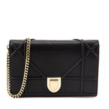 Dior Black Grained Calfskin Diorama Wallet on Chain Clutch