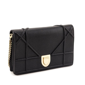 Dior Black Grained Calfskin Diorama Wallet on Chain Clutch
