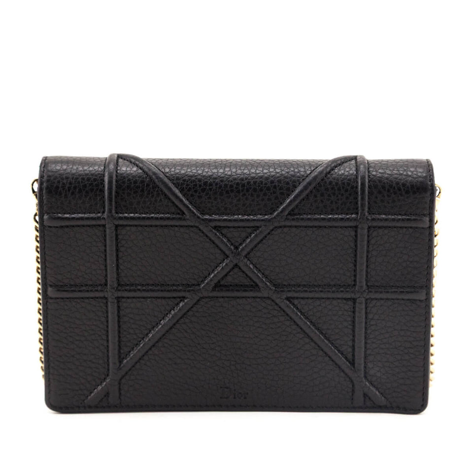 Dior Black Grained Calfskin Diorama Wallet on Chain Clutch