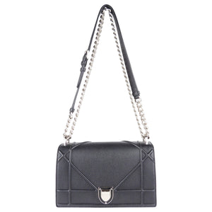 Dior Black Grained Leather Diorama Chain Flap Bag