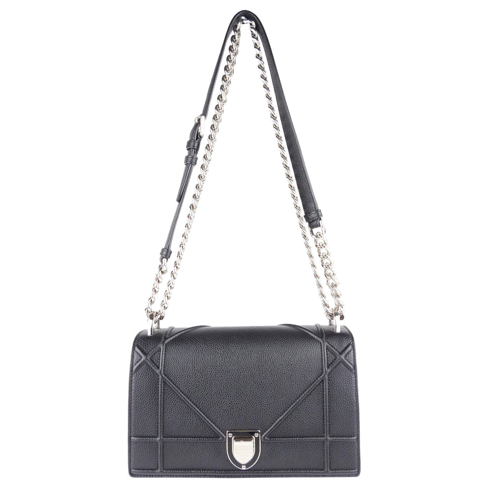 Dior Black Grained Leather Diorama Chain Flap Bag