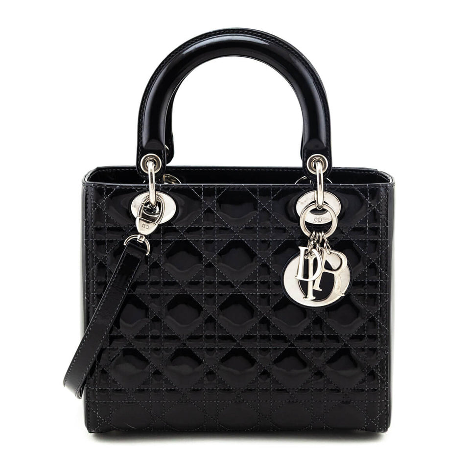 Dior Black Patent Cannage Medium Lady Dior