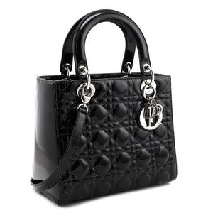 Dior Black Patent Cannage Medium Lady Dior