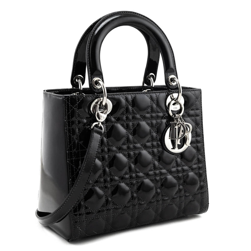 Dior Black Patent Cannage Medium Lady Dior