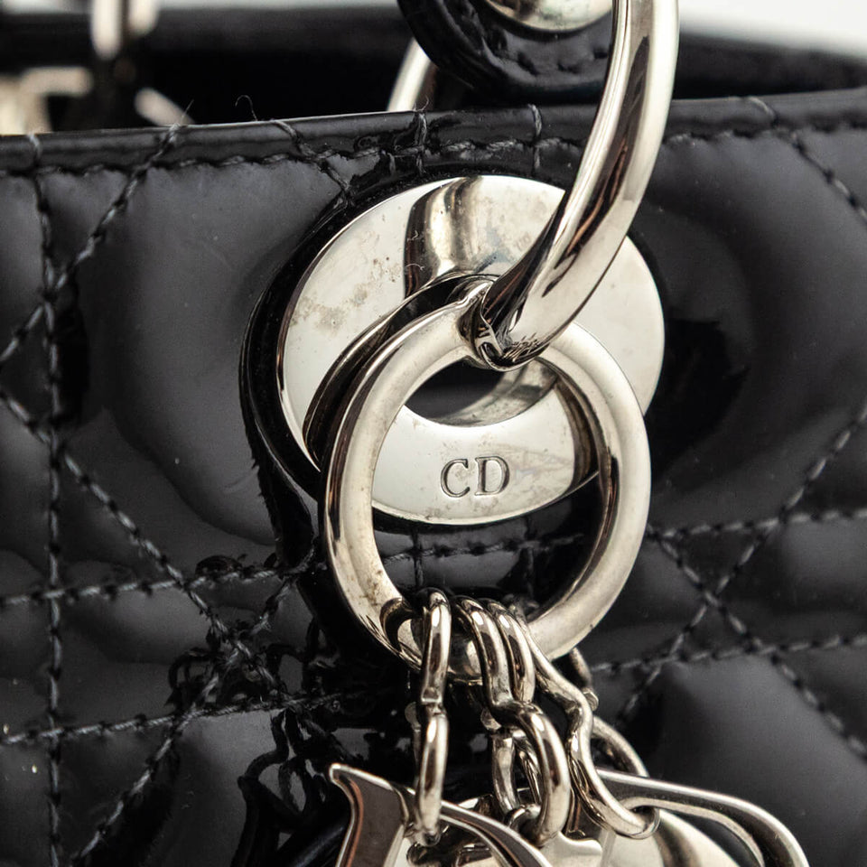 Dior Black Patent Cannage Medium Lady Dior