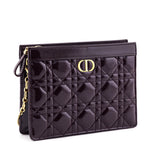 Dior Burgundy Patent Quilted Cannage Caro Zipped Pouch With Chain