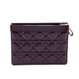 Dior Burgundy Patent Quilted Cannage Caro Zipped Pouch With Chain