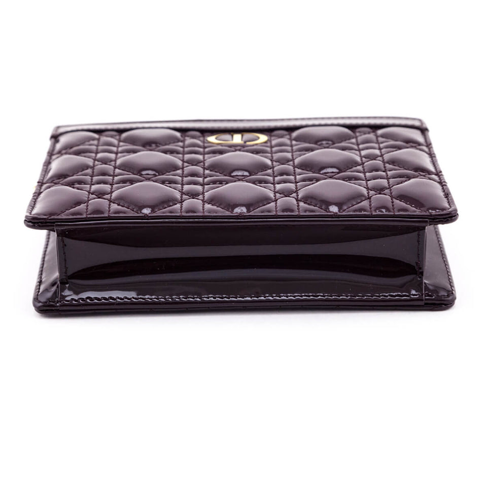 Dior Burgundy Patent Quilted Cannage Caro Zipped Pouch With Chain