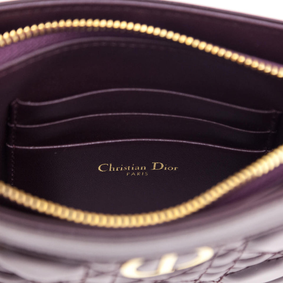 Dior Burgundy Patent Quilted Cannage Caro Zipped Pouch With Chain