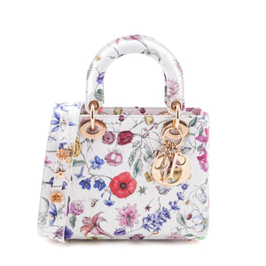 Dior White Multicolor Calfskin Printed Small Florigelio My ABCDior Lady Dior