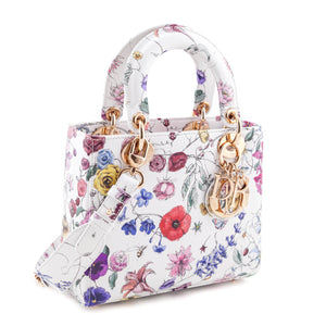 Dior White Multicolor Calfskin Printed Small Florigelio My ABCDior Lady Dior