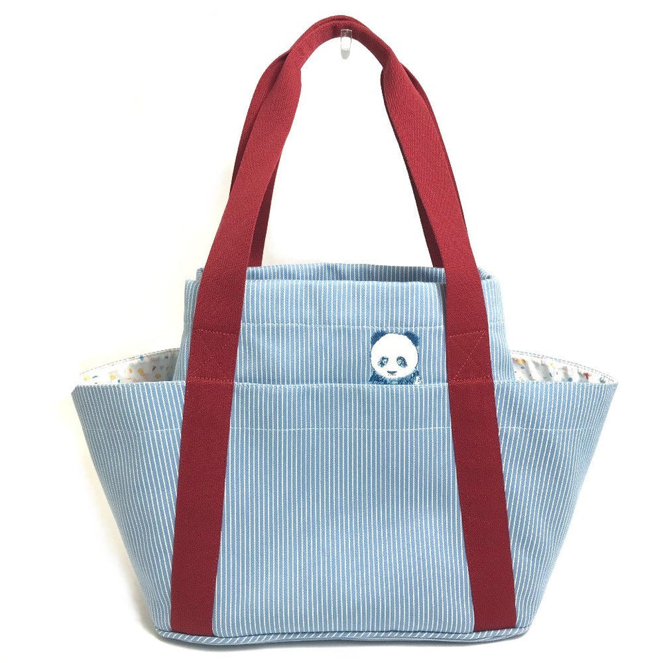 Hermes Tote Bag canvas Blue x red Panda pass pass Mothers bag Women