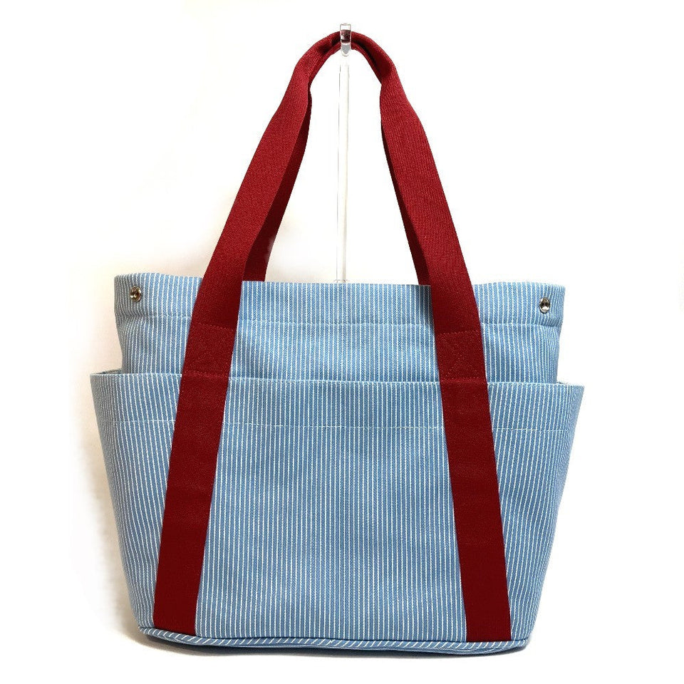 Hermes Tote Bag canvas Blue x red Panda pass pass Mothers bag Women