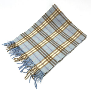 Burberry Scarf Wool / cashmere blue check New tag/fringe unisex(Unisex)
