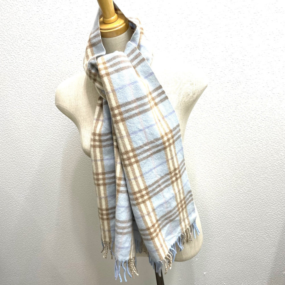 Burberry Scarf Wool / cashmere blue check New tag/fringe unisex(Unisex)