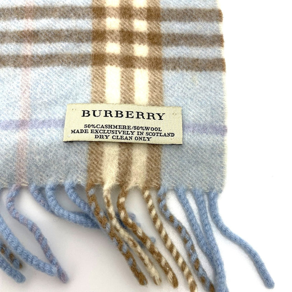 Burberry Scarf Wool / cashmere blue check New tag/fringe unisex(Unisex)