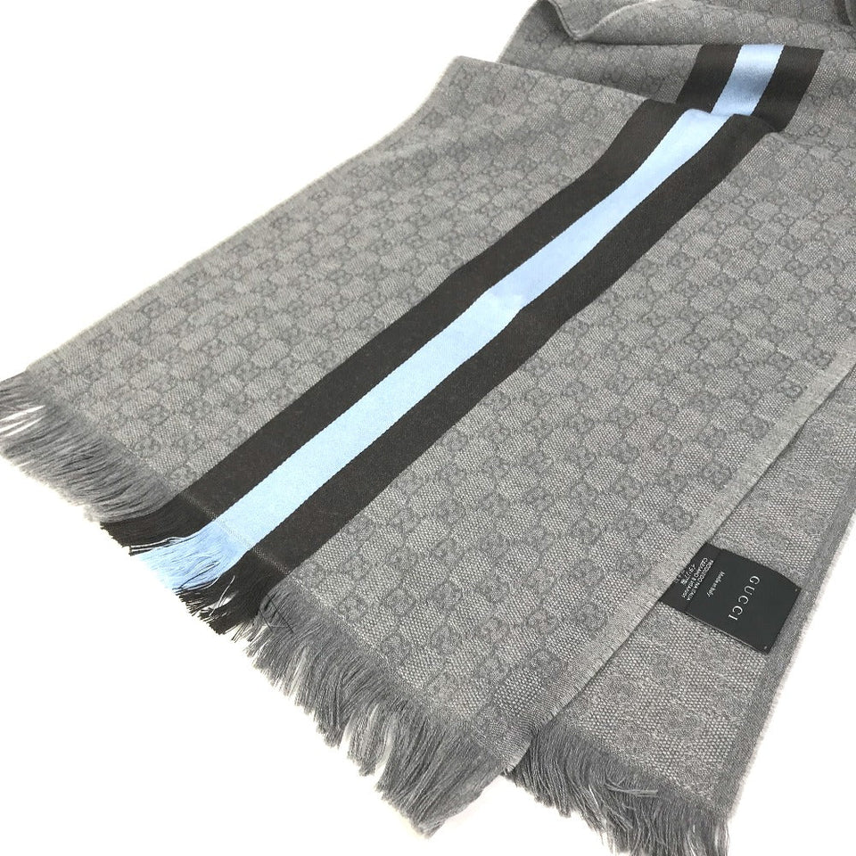 Gucci Scarf 542984 Wool, Silk Gray x blue x black GG mens