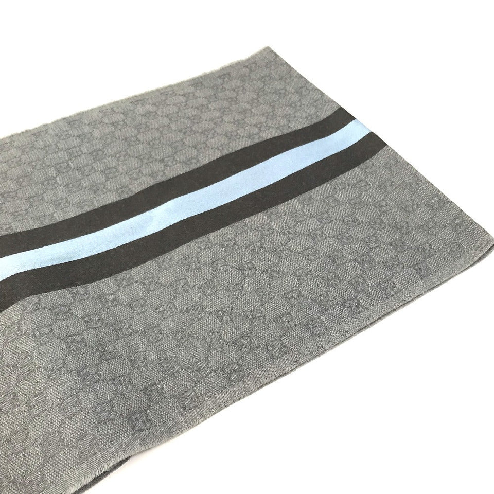 Gucci Scarf 542984 Wool, Silk Gray x blue x black GG mens