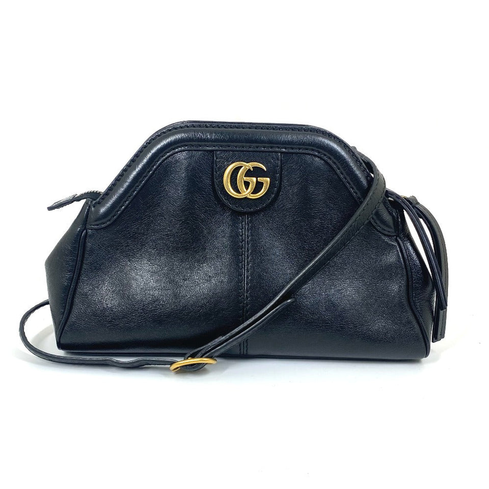 Gucci Shoulder Bag 524620 leather black GG Marmont Liber Tiger Cat Head Women