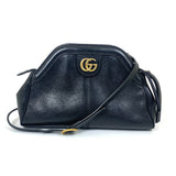 Gucci Shoulder Bag 524620 leather black GG Marmont Liber Tiger Cat Head Women