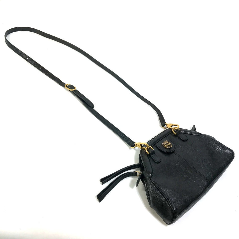 Gucci Shoulder Bag 524620 leather black GG Marmont Liber Tiger Cat Head Women