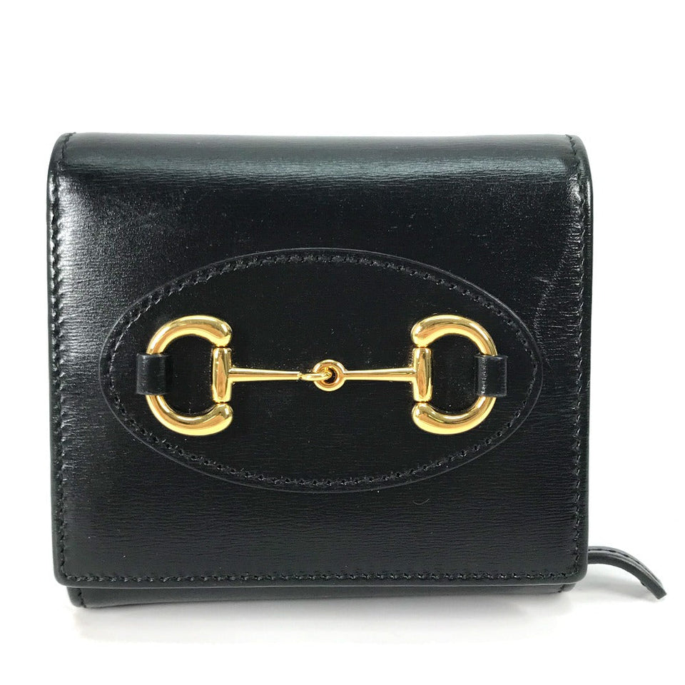 Gucci Folded wallet 621891 leather black Horsebit Women