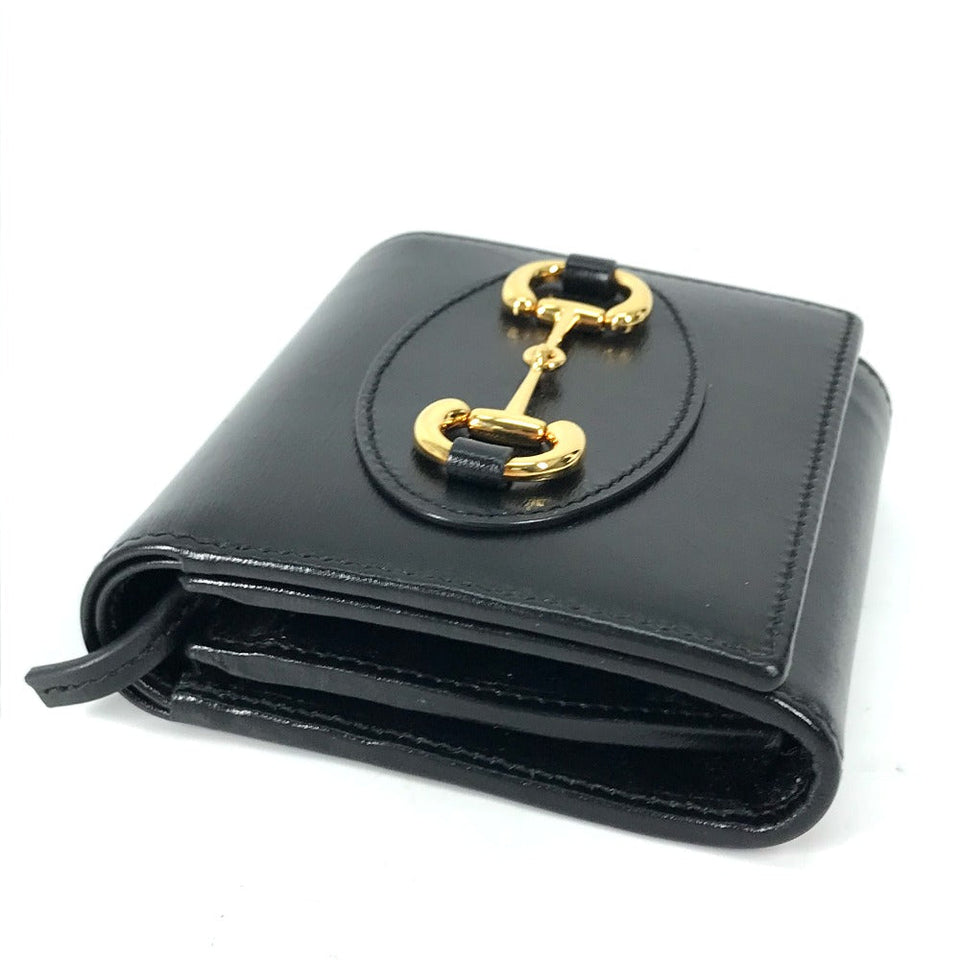 Gucci Folded wallet 621891 leather black Horsebit Women