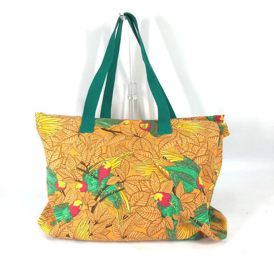 Hermes Tote Bag canvas Orange large Bird motif bird pattern