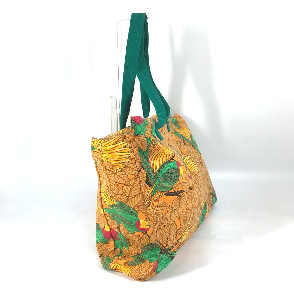 Hermes Tote Bag canvas Orange large Bird motif bird pattern