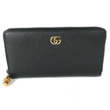Gucci Long Wallet Purse 739499 leather Navy GG Marmont Bamboo Zip Around Women
