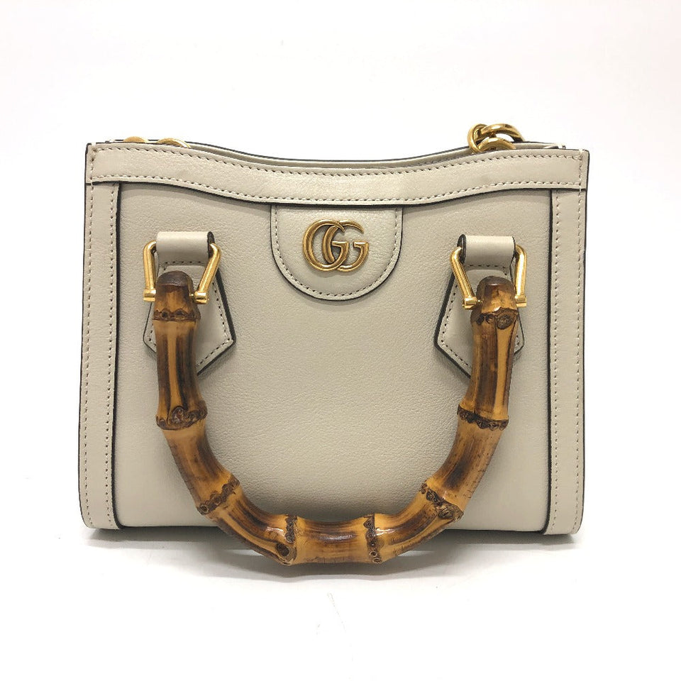Gucci Shoulder Bag 655661 leather white GG Marmont Diana Bamboo Women