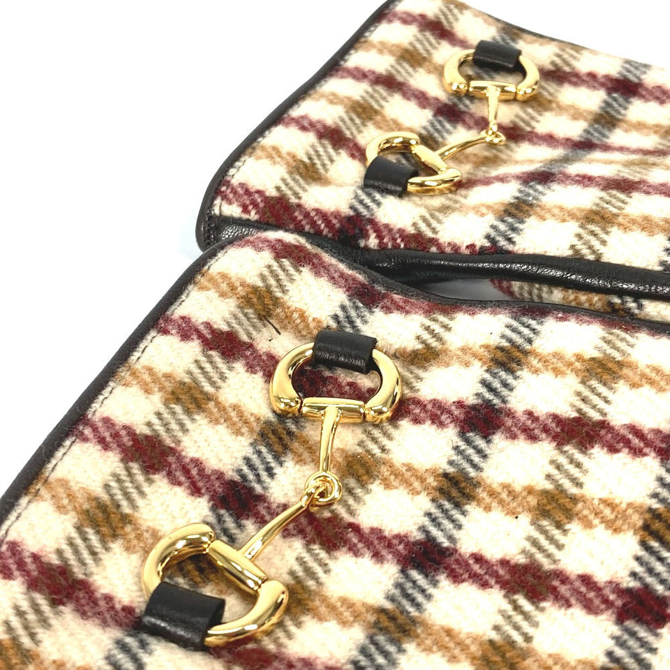 Gucci Glove 603635 Wool/Cashmere, Leather Brown check Horsebit Women 7 S