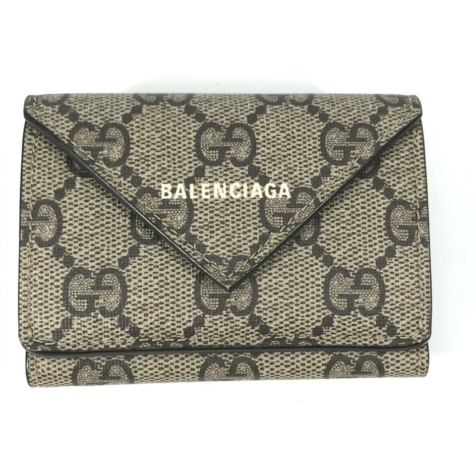 Gucci Trifold wallet 681704 GG Supreme Canvas beige BALENCIAGA Balenciaga collaboration Paper mini wallet unisex(Unisex)
