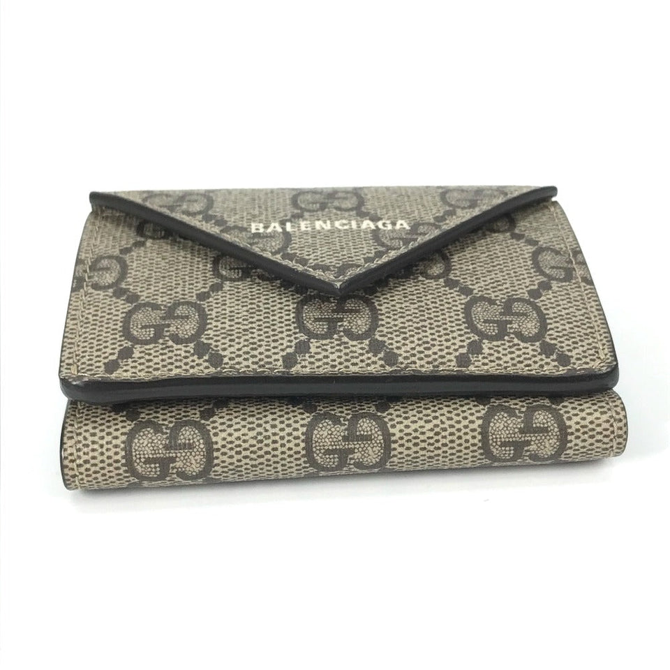 Gucci Trifold wallet 681704 GG Supreme Canvas beige BALENCIAGA Balenciaga collaboration Paper mini wallet unisex(Unisex)