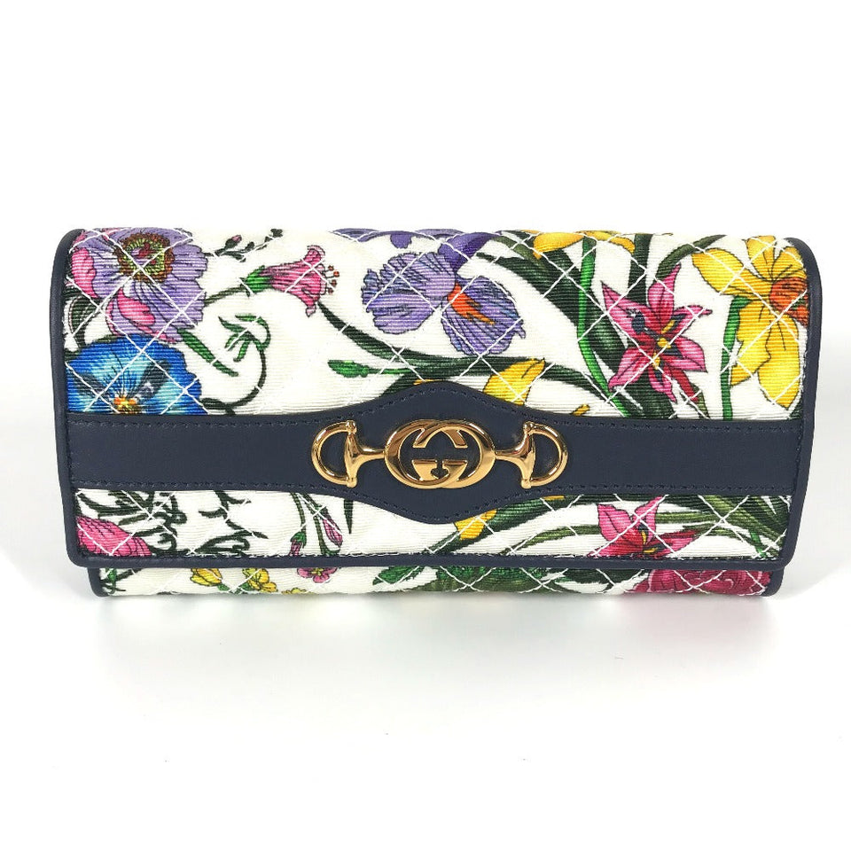 Gucci Long Wallet Purse 536352 canvas multicolor Flora Floral Flower GG Continental wallet Women