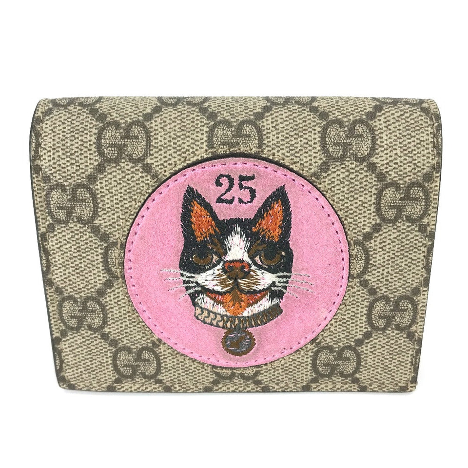 Gucci Folded wallet 506277 GG Supreme Canvas Beige x pink GG Supreme BOSCO BOSCO applique dog Women