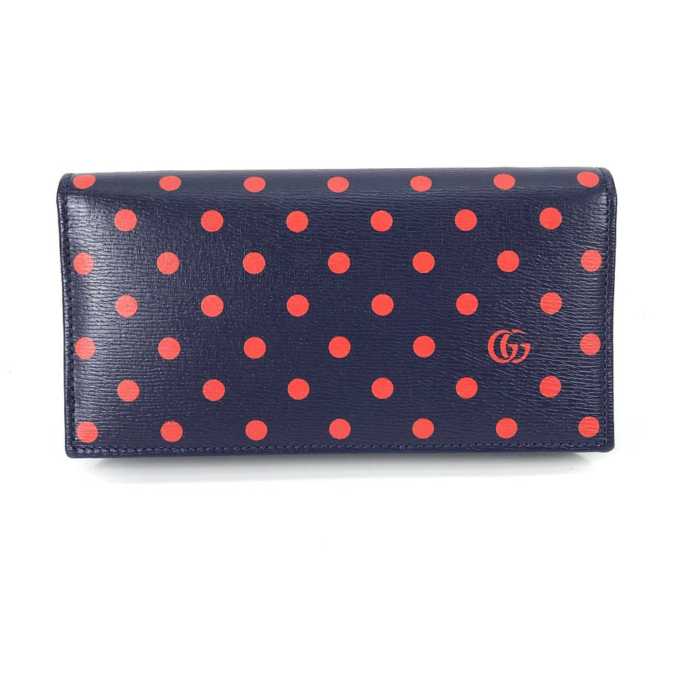 Gucci Long Wallet Purse 621892 leather Navy x red Horsebit 1955 Dot Polka Dot Chain wallet Women