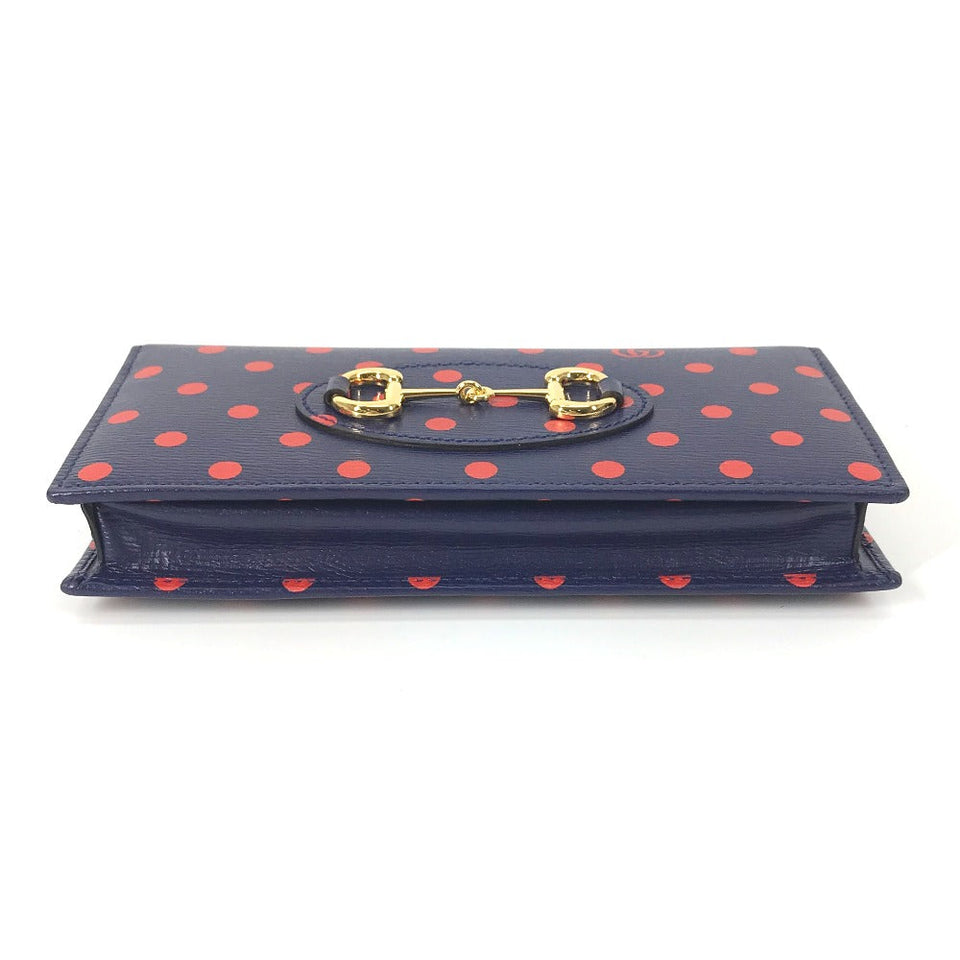 Gucci Long Wallet Purse 621892 leather Navy x red Horsebit 1955 Dot Polka Dot Chain wallet Women