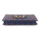 Gucci Long Wallet Purse 621892 leather Navy x red Horsebit 1955 Dot Polka Dot Chain wallet Women