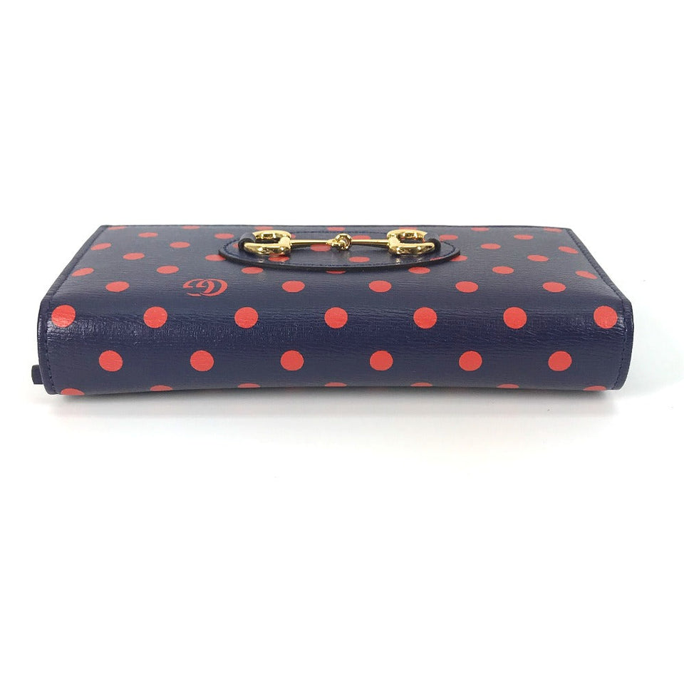 Gucci Long Wallet Purse 621892 leather Navy x red Horsebit 1955 Dot Polka Dot Chain wallet Women