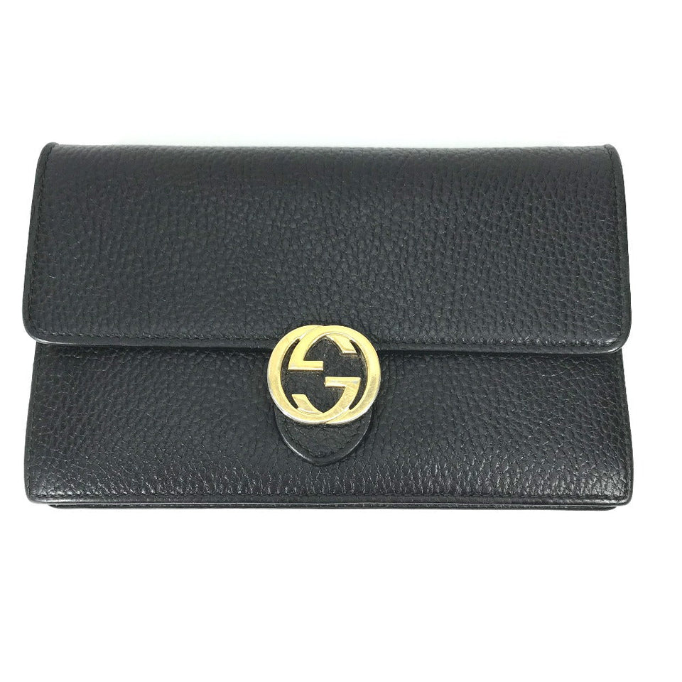Gucci Shoulder Bag 510314 leather black Interlocking G Chain wallet Women