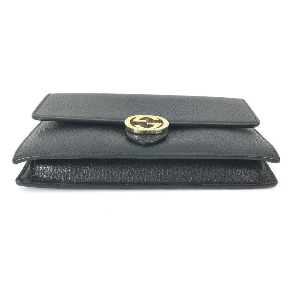 Gucci Shoulder Bag 510314 leather black Interlocking G Chain wallet Women