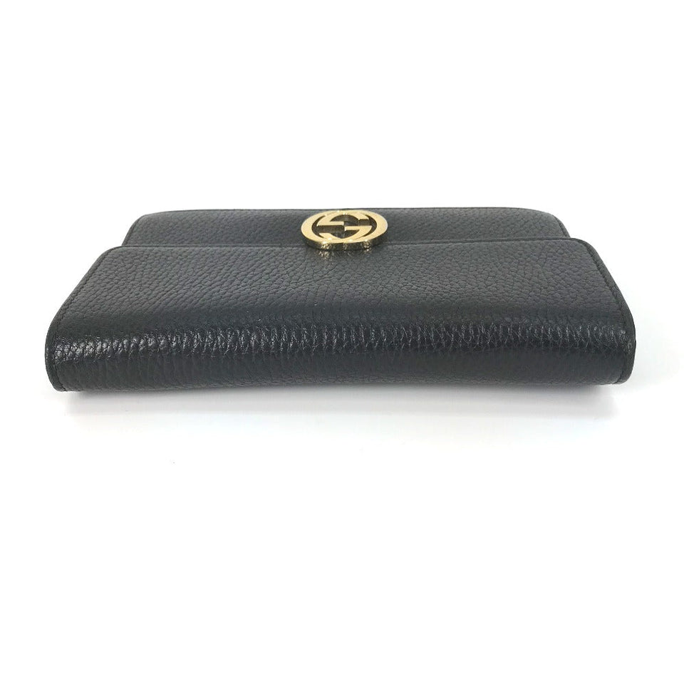 Gucci Shoulder Bag 510314 leather black Interlocking G Chain wallet Women