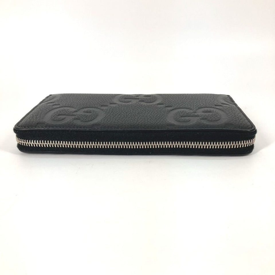 Gucci Long Wallet Purse 739482 leather black Jumbo GG Zip wallet mens